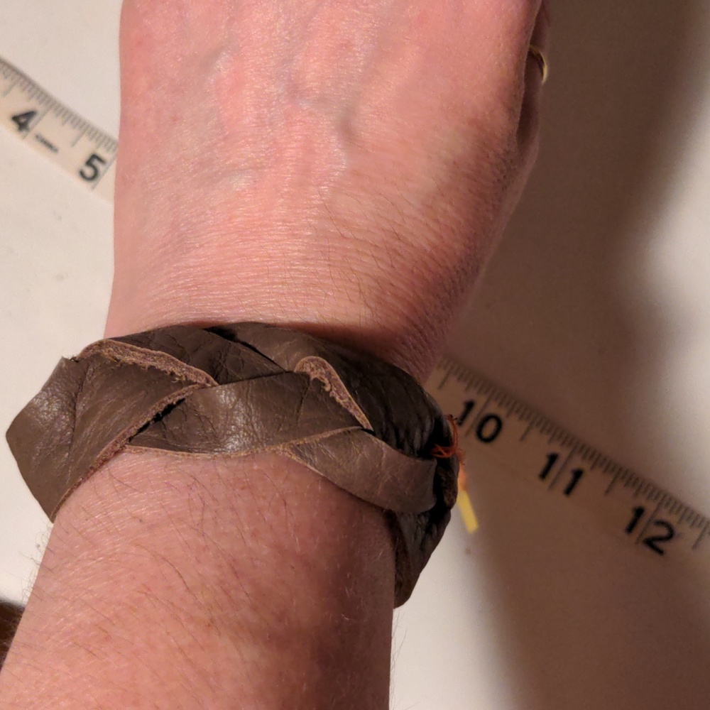 Unisex Handmade Genuine Leather Braided Bracelet Taupe Gunmetal #02
